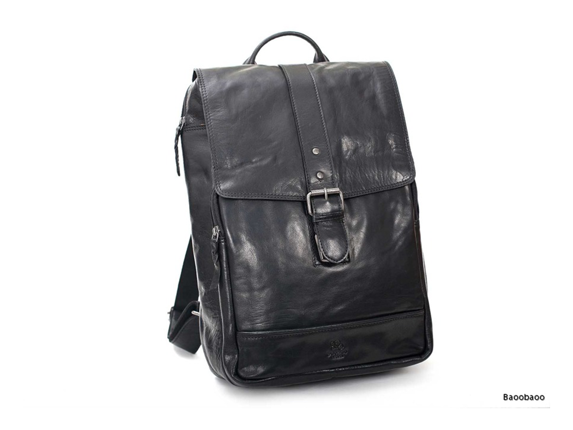 Hátizsák Backpack 15"-16" Black BB091 1 fekete bőr hátizsák 16 nagy csattal BB091 - minőségi bivalybőr laptophátizsák