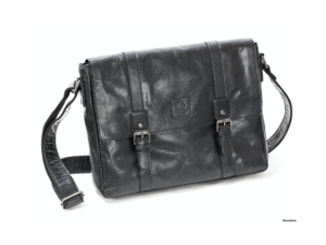 fekete bőr messenger táska 13 BB107 - fedeles laptoptáska dupla rögzítőpánttal és mágneses zárral