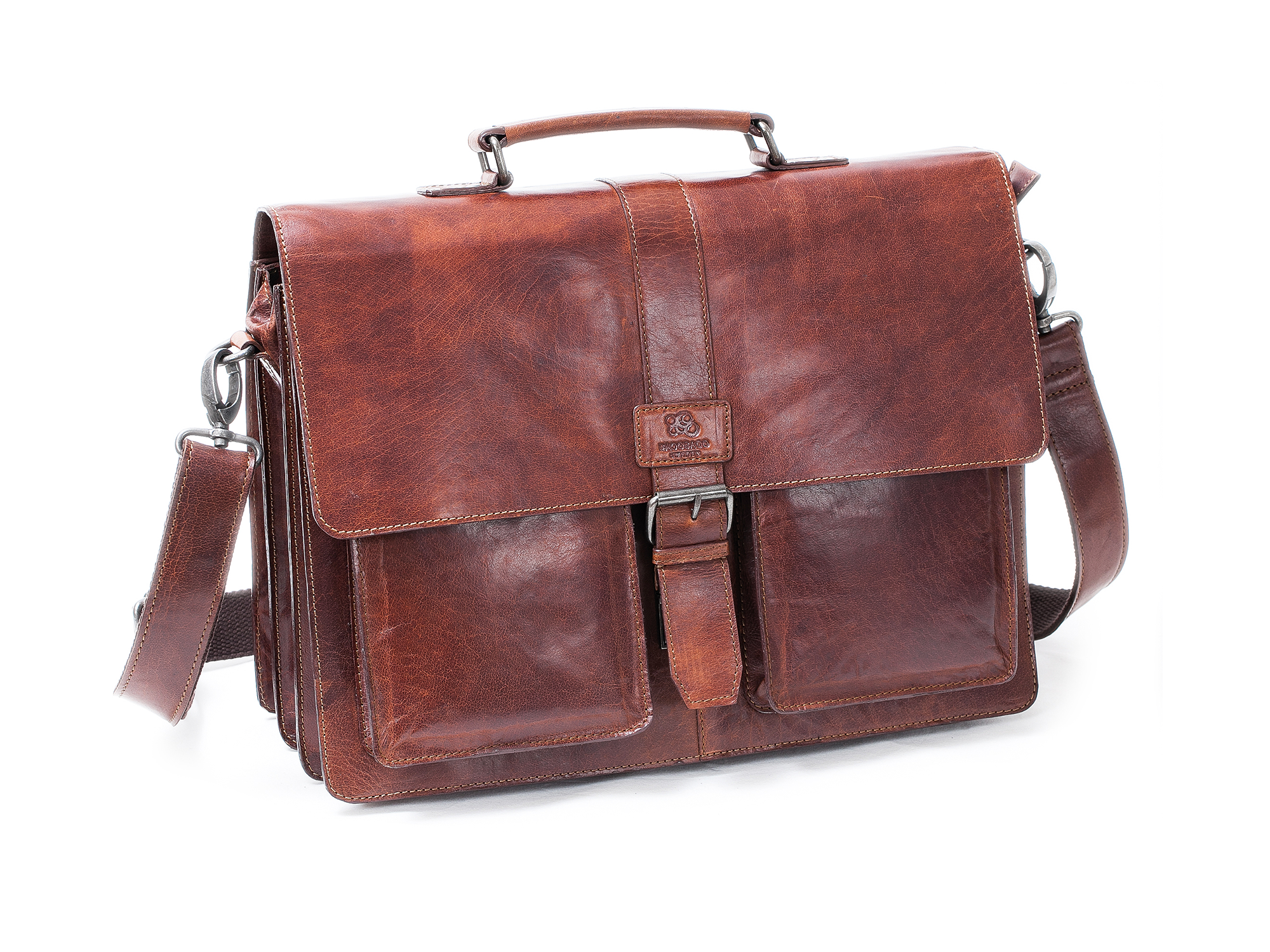 Aktatáska Briefcase 15"-16" 3-fack Brandy BB108 1 férfi bőr laptoptáska 15 Brandy BB108 - 3 rekeszes táska patinával